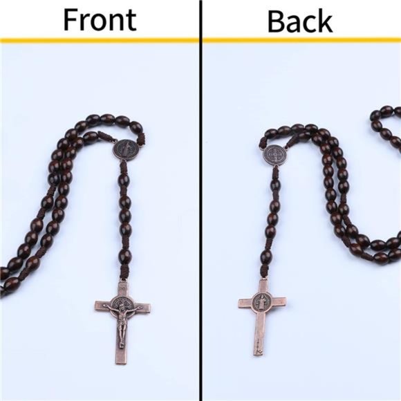 Handmade Wooden Catholic Rosary, Cross Pendant Necklace - Picture 5 of 7
